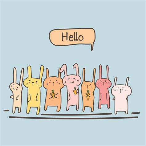 Cute Bunny Say Hello Set Vector Illustration 583920 Vector Art At