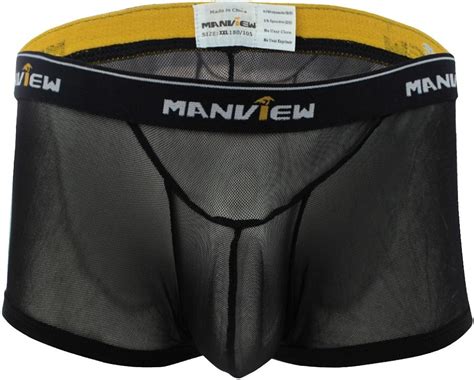 Msemis Mens Bulge Pouch See Through Sheer Boxer Briefs Shorts Swim Trunks Underwear Swimsuit