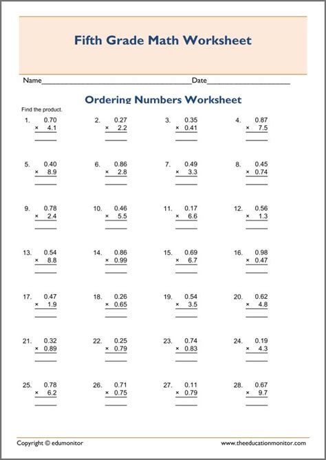 Decimals Multiplication Worksheet