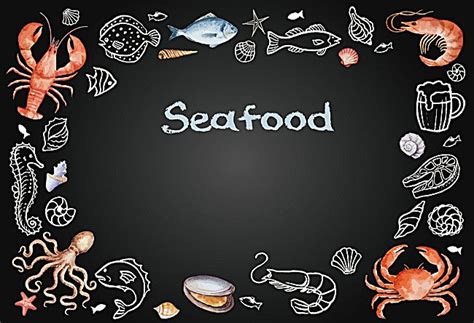An Image Of Seafood Written In Chalk On A Blackboard With Sea Creatures