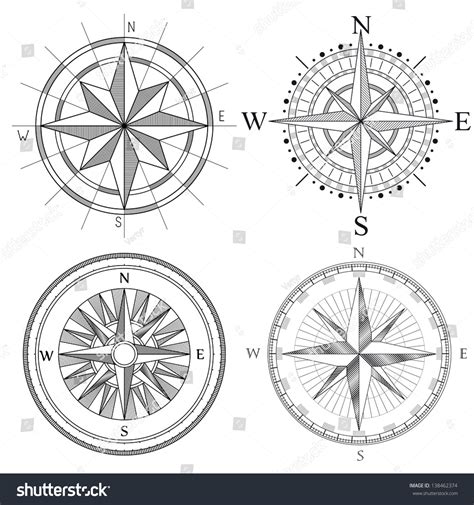 Vector Set Illustration Of Abstract Artistic Detailed Drawings Compass