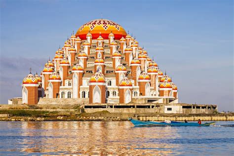 The Beautiful 99 Domes Mosque In Makassar Indonesia Stock Image Image Of Blue Makassar