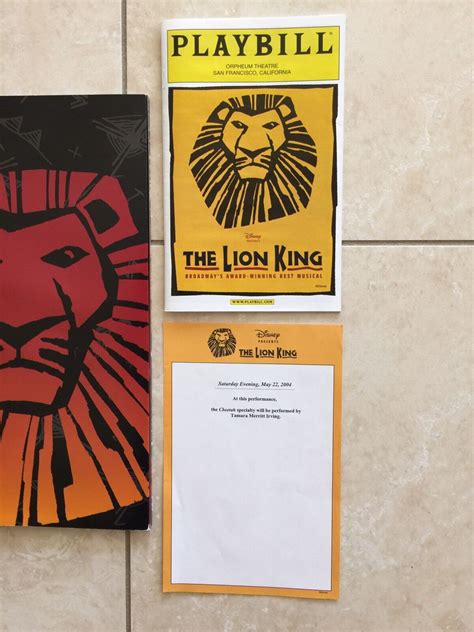2 The Lion King Programs 2004 Broadway Musical Orpheum Theatre San