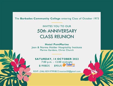 50th Anniversary Class Reunion Calendar Bcc Today Barbados