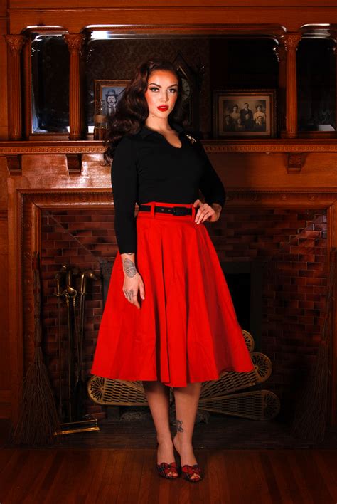Final Sale Doris Vintage Swing Skirt With Pockets In Red Pinup Cou