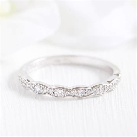 Scalloped Diamond Wedding Band In White Gold Half Eternity Ring