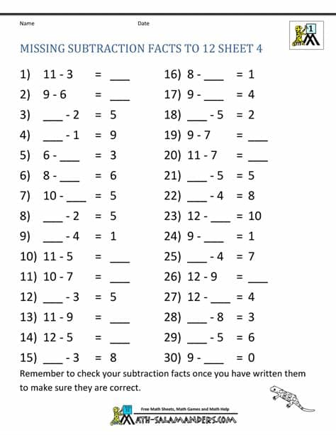 Math Subtraction Worksheets 1st Grade