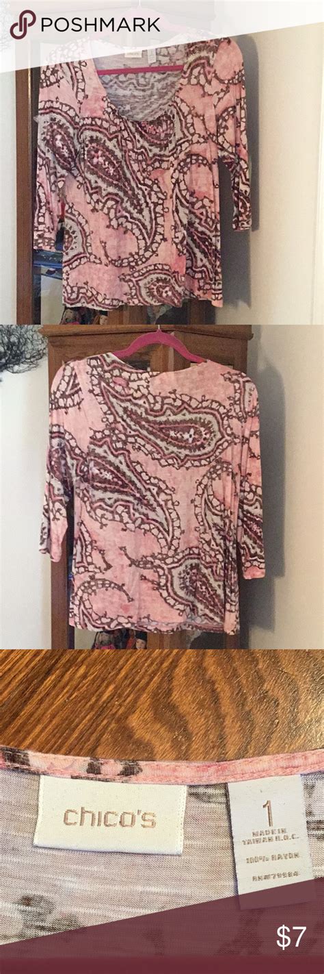 Chicos Size 1 Patterned Soft 34 Sleeve Top Tops Softest Tee Shirt