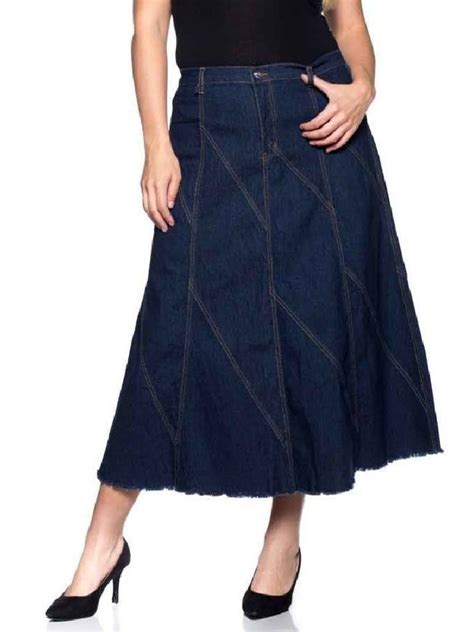 Fashion2love Women S Plus Size Mid Rise A Line Long Jeans Maxi Denim Skirt