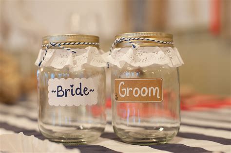 Bride And Groom Personalized Mason Jars Set At Sweetheart Table