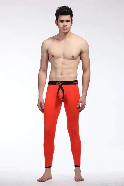 Mens Modal Thermal Underwear Warm Underpants Gay Long Johns Hollow Out Sexy Open Crotch Tights