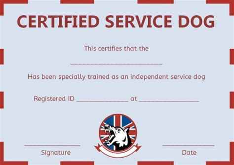 Service Dog Training Certificate Templates Certificate Templates