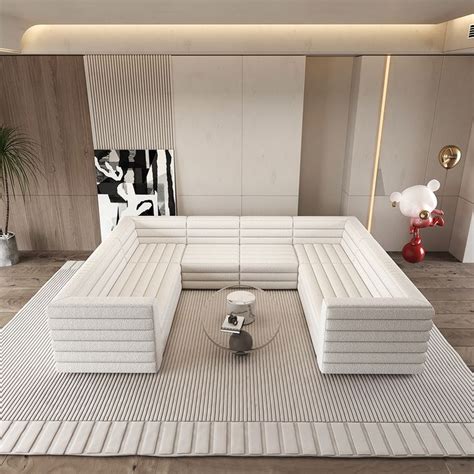126" U-Shaped Modern White Boucle Modular Sectional Sofa for 8 Seaters