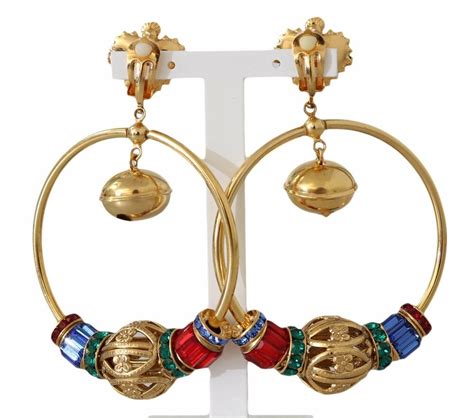 Dolce And Gabbana Gold Brass Carretto Sfere Crystal Clip On Dangling