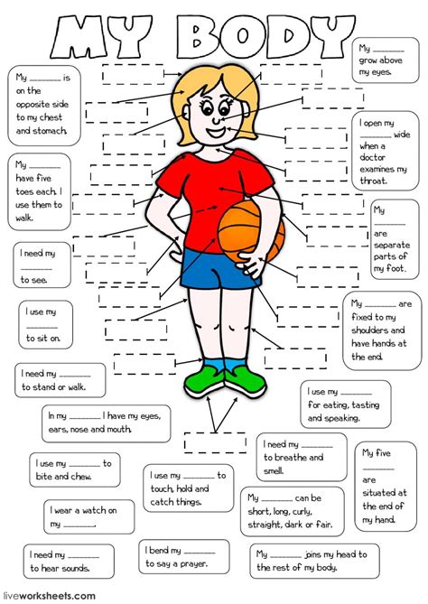 Match words and pictures worksheet on practising/reinforcing vocabulary on parts of the body.key included. My body 2 - Interactive worksheet