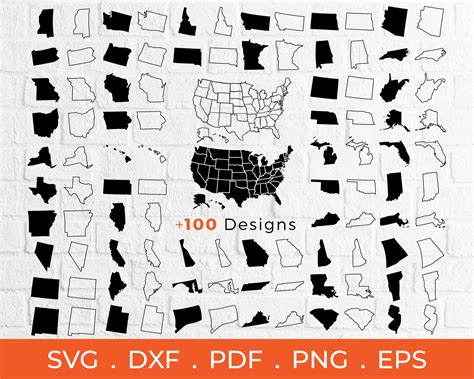 Buy 100 50 States Svg Bundle Outline United States Map Svg File State