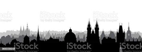 Prague City Chezh Urban Skyline With Cathedral Landmark Buildings