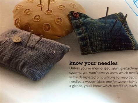 Sewing machine needle pincushions; make of fabric to match needle usage ...