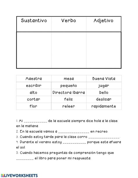 Fichas Para Trabajar Los Sustantivos O Nombres Adjetivos Y Verbos 47a