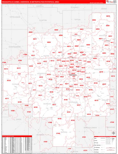 Indianapolis Carmel Anderson In Metro Area Wall Map Red Line Style By