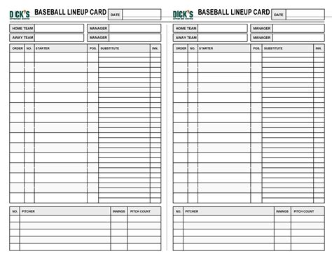 Little League Baseball Lineup Template Collection
