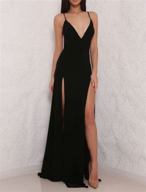 Sexy Deep V Neck Formal Gowns With 2 High Side Slit Sleeveless Count