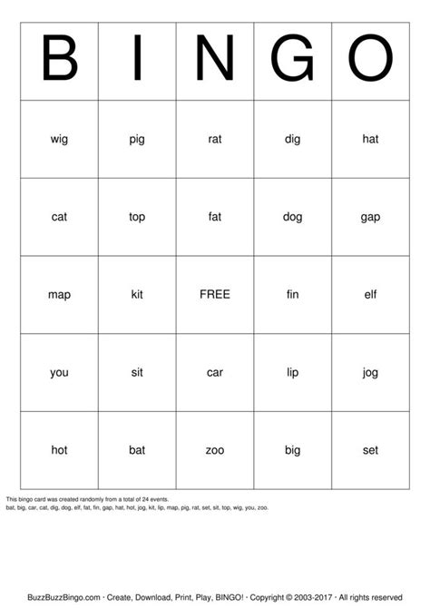3 Letter Words Bingo Cards To Download Print And Customize