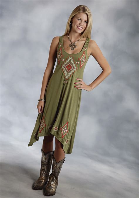 roper® olive embroidered sleeveless hi lo western tank dress western dresses dresses haute dress