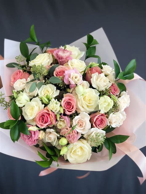 Large Soft Colors Bouquet With White Roses Spray Roses And Eustomas And