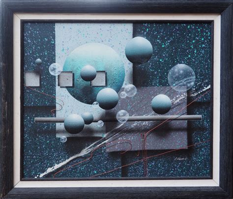 Spheres Cosmos Space Vintage Abstract Illusionism Painting By J Kugler