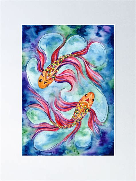 Watercolour Koi Poster For Sale By Eveiart Redbubble