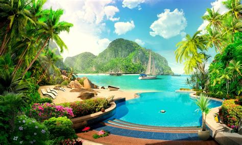 1989x1200 Tropical Resort Wallpaper Background Image View Download