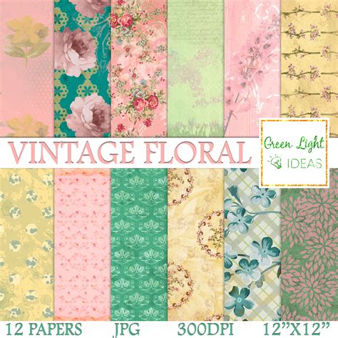 Vintage Floral Digital Papers Shabby Chic Scrapbook Papers