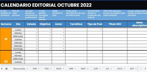 Plantilla Calendario Editorial Para Blog Descarga Gratis Franco