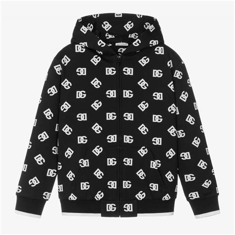 Dolce And Gabbana Teen Boys Black Cotton Logo Zip Up Hoodie Childrensalon