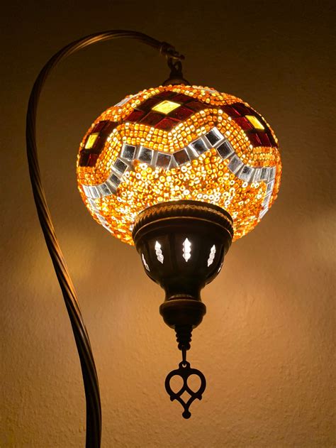 Handmade Turkish Swan Neck Mosaic Lamp Gold Color Etsy