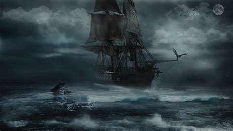 Hd Wallpaper Storm Pirate Sea Marine Boat Sky Dark Sailboat