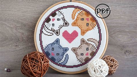 4 Cats Cross Stitch Pattern Cat Cross Stitch Cat Embroidery Etsy