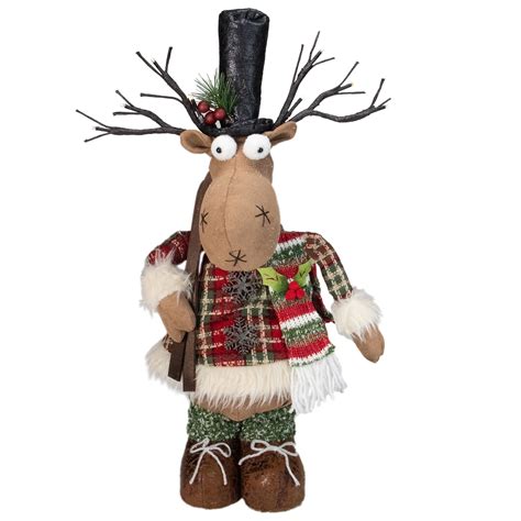 20 Inch Standing Christmas Moose Figure With Led Antlers Tabletop Decor