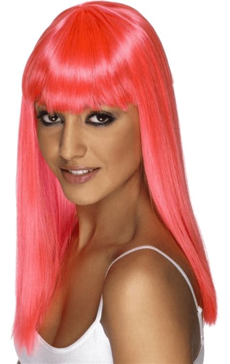 Adult Glamourama Wig Neon Pink Angels Fancy Dress Warehouse