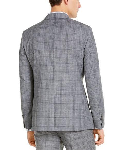 calvin klein men s x fit slim fit infinite stretch light gray blue plaid suit separate jacket