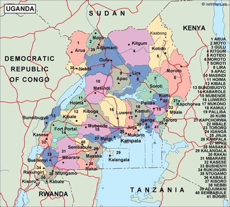 Political Map Of Uganda With Cities Uganda Political Map With Cities