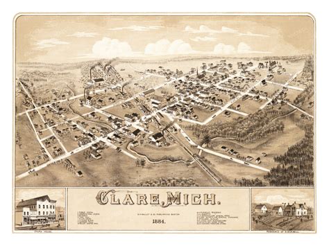 Beautifully Detailed Map Of Clare Michigan From 1884 Knowol