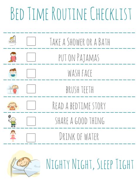 Bed Time Routine Checklist Free Printable School Night