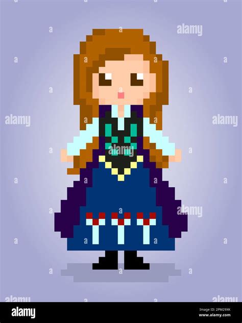 8 Bit Pixels Girl With Long Hair Princess Pixels For Game Assets And
