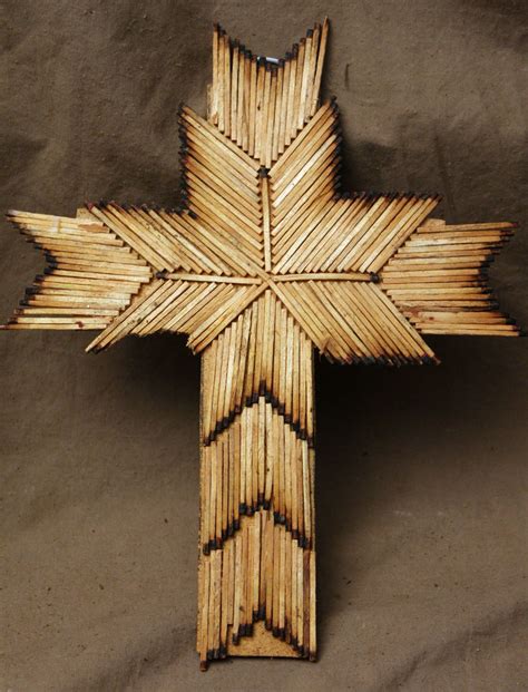 Vintage Prison Art Folk Art Tramp Art Match Stick Primitive Cross