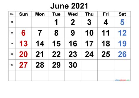 June 2021 Calendar With Holidays Free Letter Templates