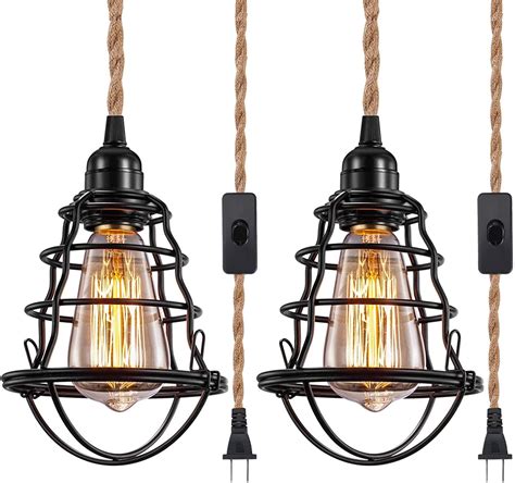 2 Pack Hanging Lamps Swag Lights Plug In Pendant Light With Onoff