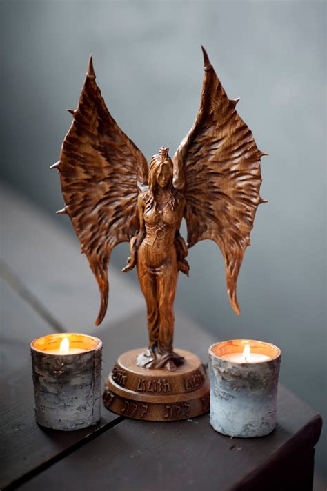 Lilith Statue Goddess Statue Wood Carving Inanna Ishtar Etsy