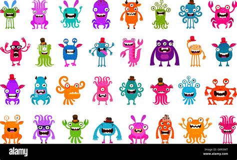 Conjunto De Vectores Cute Dibujos Animados Monstruos Imagen Vector De